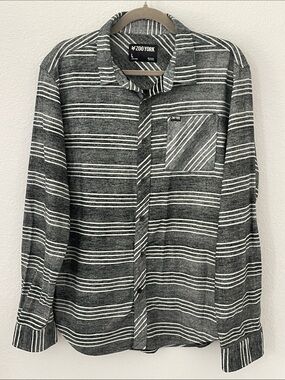 Zoo York Men’s Large Striped 100% Cotton Long Sleeve Button Up Shirt Gray